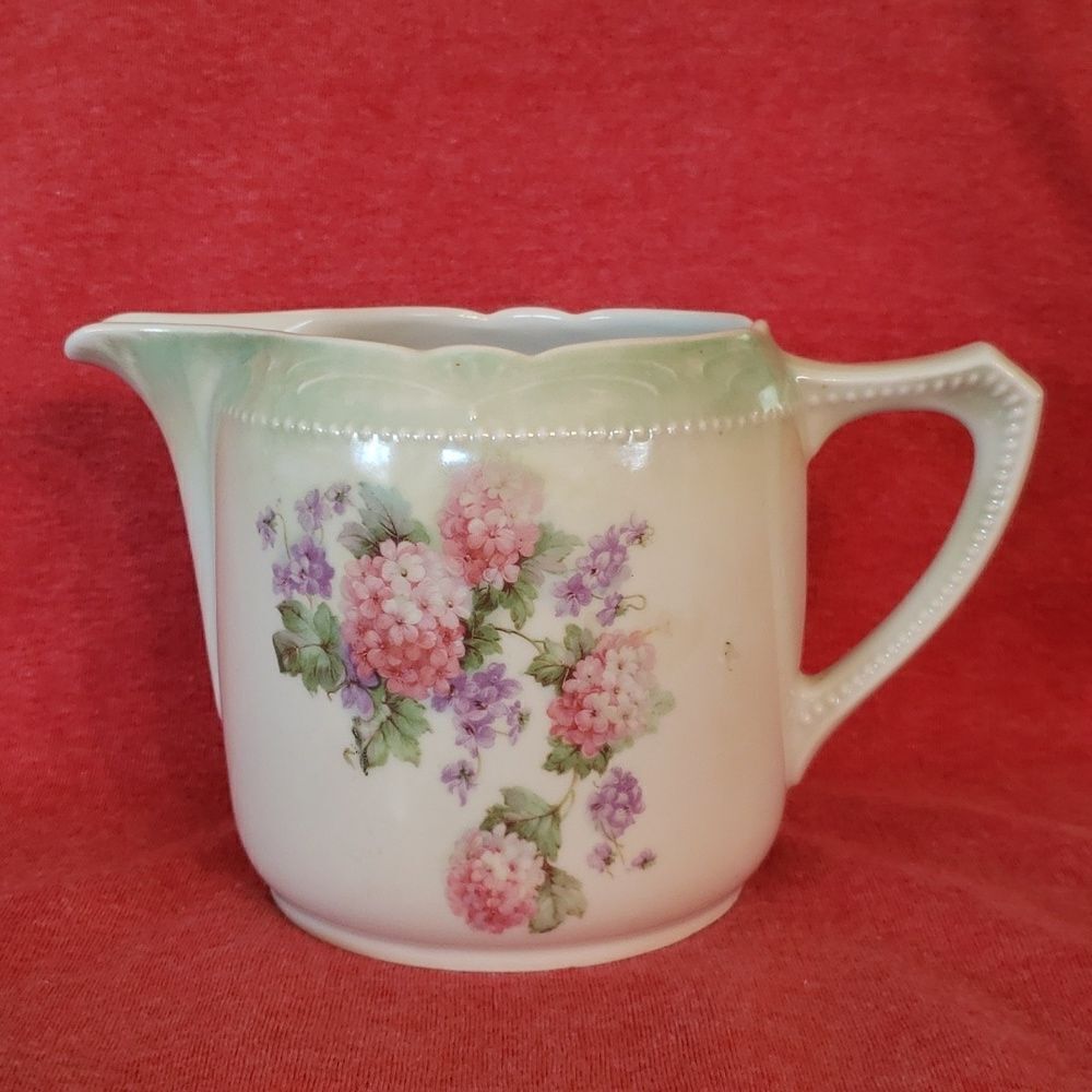 Large Vintage Floral Creamer Pitcher - Scalloped Edge - Marked "Germany …